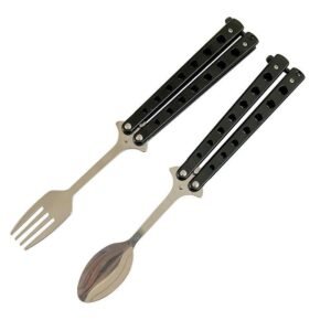 Balisong Cuchara Mariposa Cuchillo de Entrenamiento Cuchillo de práctica Lanzar Llevar Sopa Cuchara Tenedor
